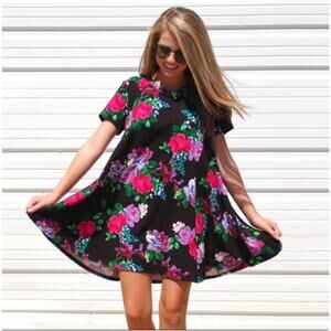 Show Me Your Mumu Black Floral Nicks Babydoll Mini Dress Size Medium